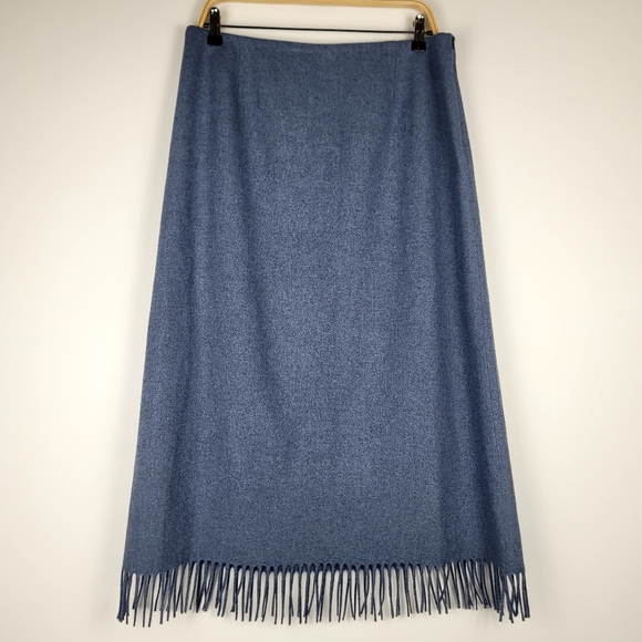 Pendleton %100 Virgin Wool Long Pencil Skirt with fringe hem size 14 - Picture 3 of 7